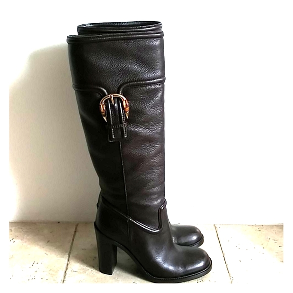 Gucci Leather High Heel Boots Dark Brown 37,5 size - Picture 1 of 9